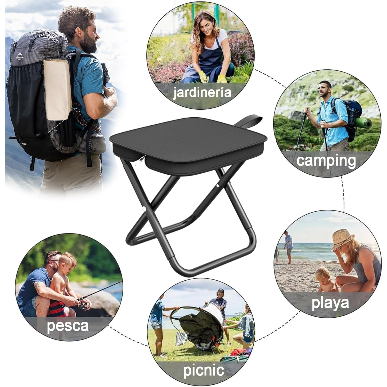 BTideas Camping Stool , Folding Small Chair Portable Camp Stool, Max Weight 330lbs