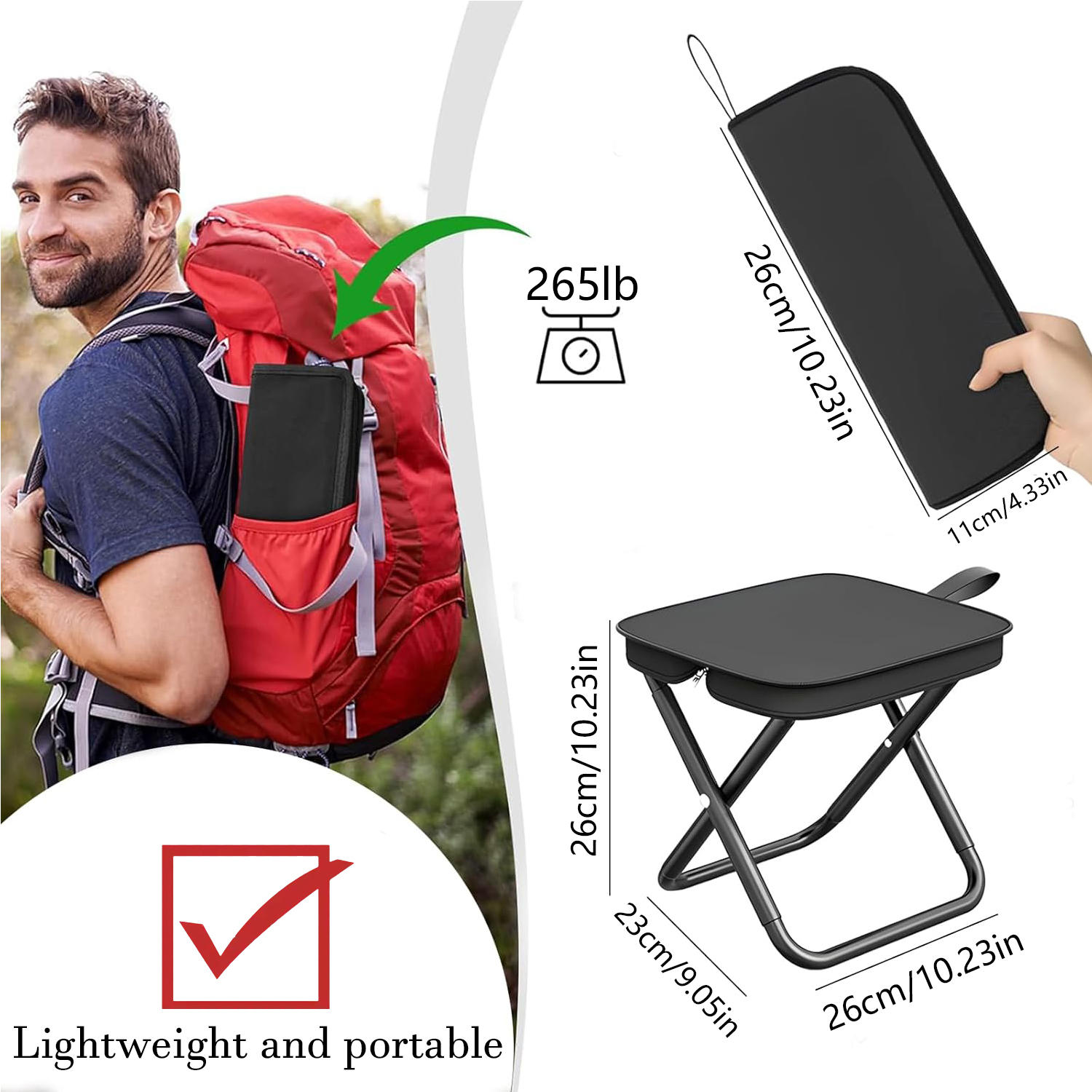 BTideas Camping Stool , Folding Small Chair Portable Camp Stool, Max Weight 330lbs