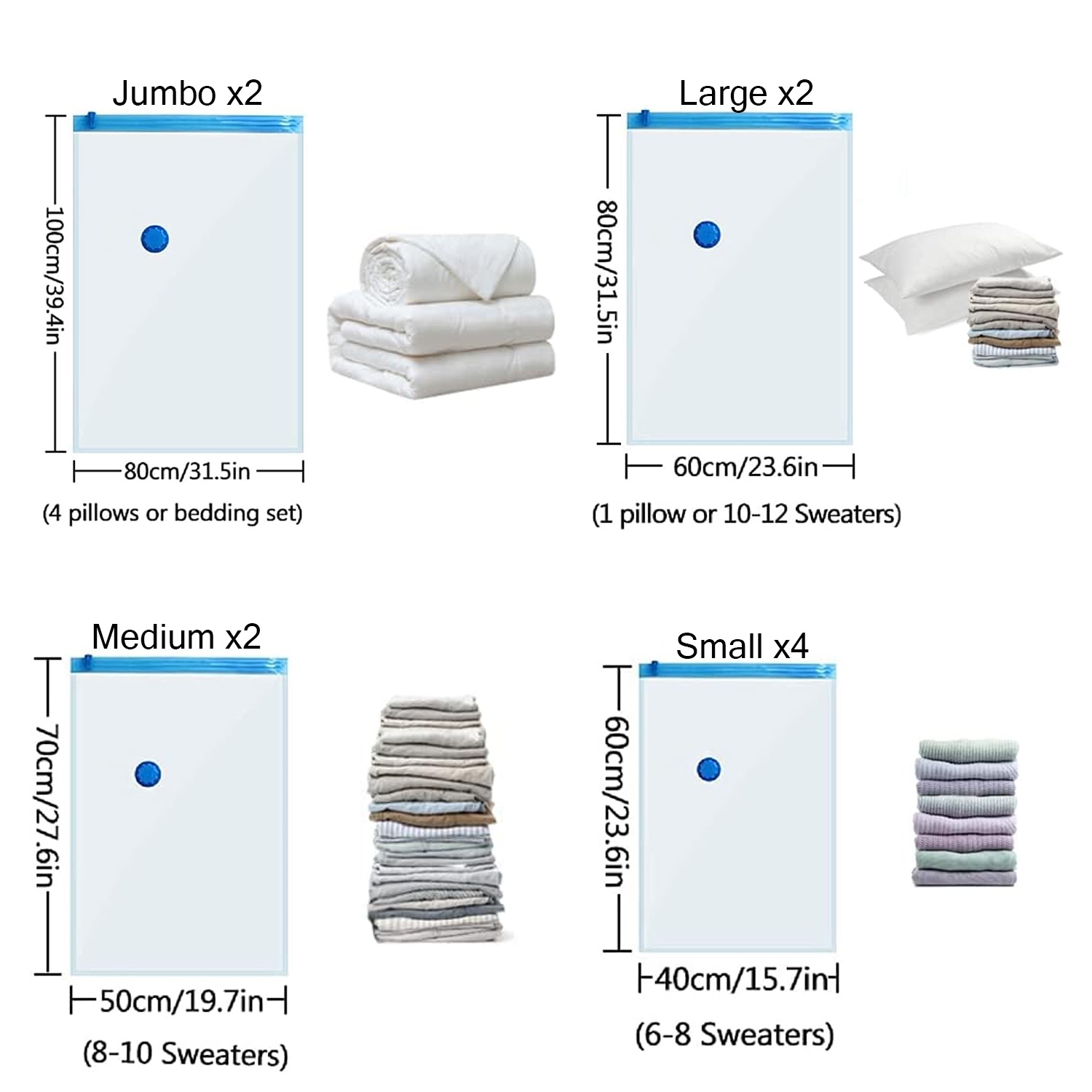 BTideas Vacuum Seal Bags for Clothing with Hand Pump, 10 Pack Space Saver Vacuum Storage Bags