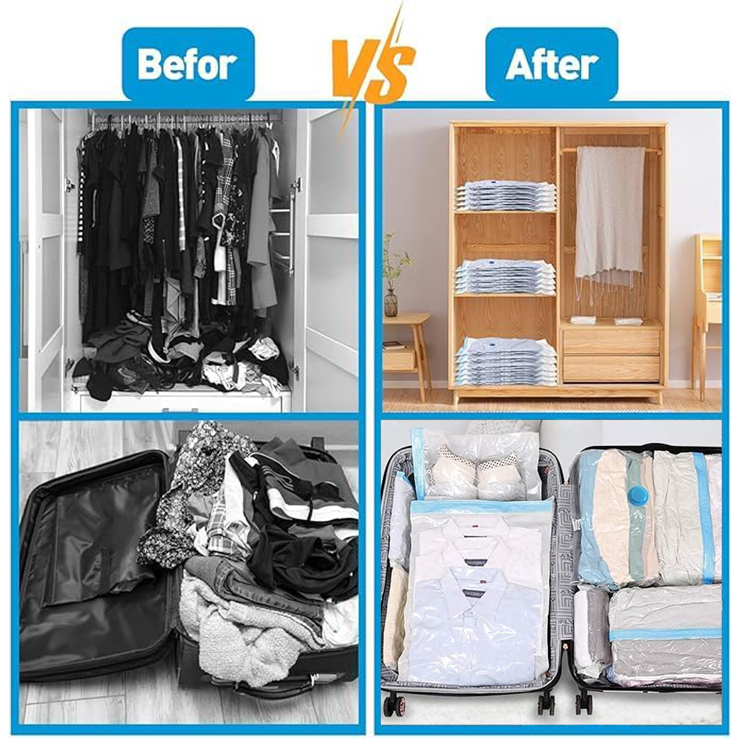 BTideas Vacuum Seal Bags for Clothing with Hand Pump, 10 Pack Space Saver Vacuum Storage Bags