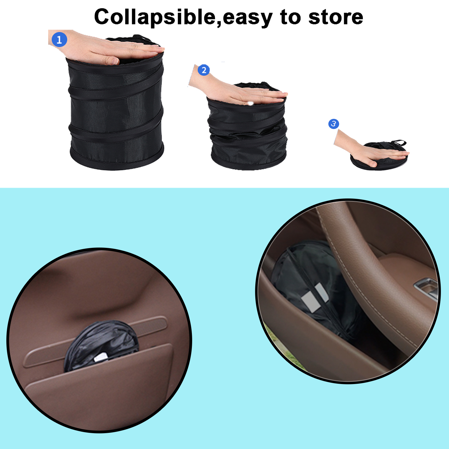 BTideas Car Trash Can,2 Packs Collapsible Pop-up Water Proof Portable Garbage Bin,Rubbish Bucket