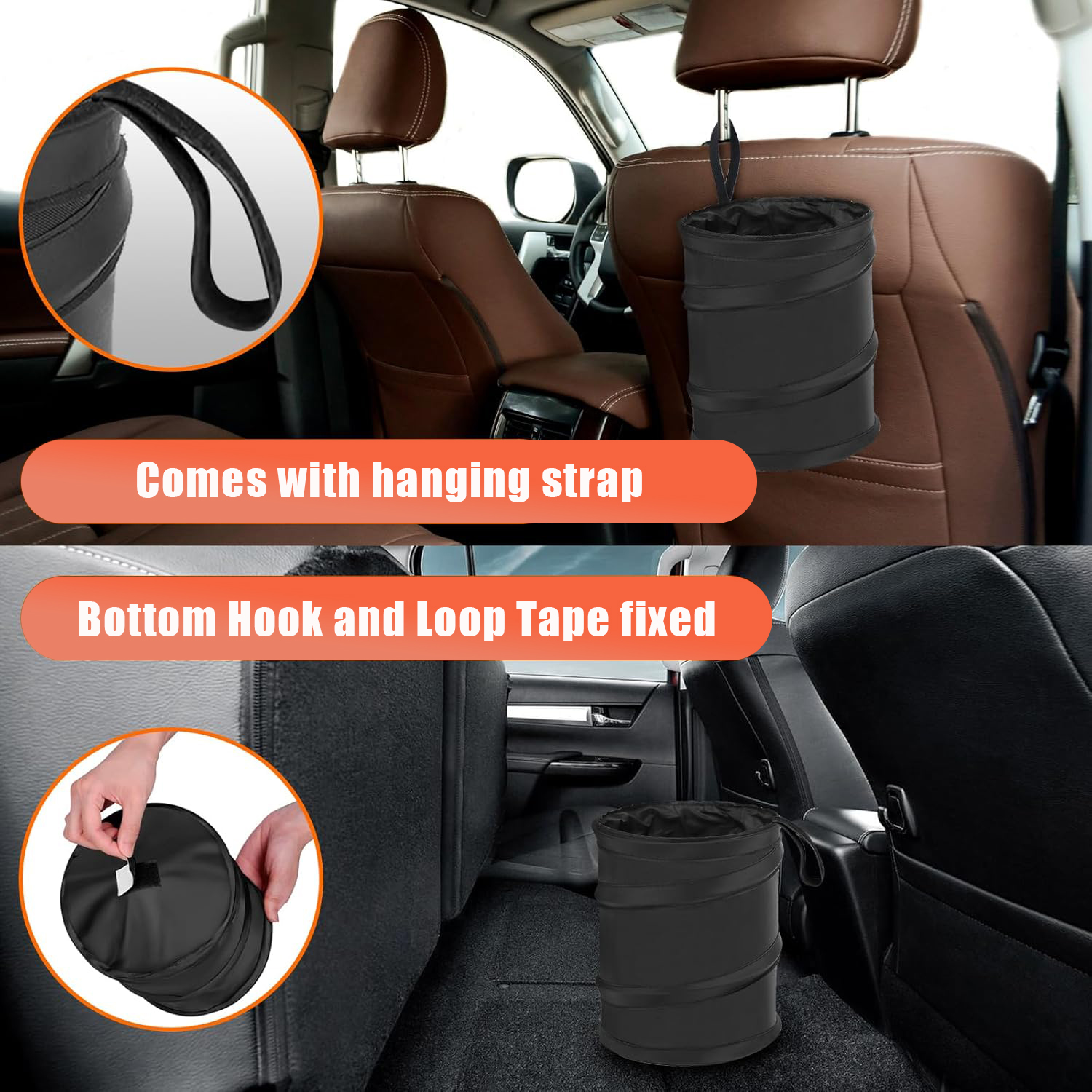 BTideas Car Trash Can,2 Packs Collapsible Pop-up Water Proof Portable Garbage Bin,Rubbish Bucket