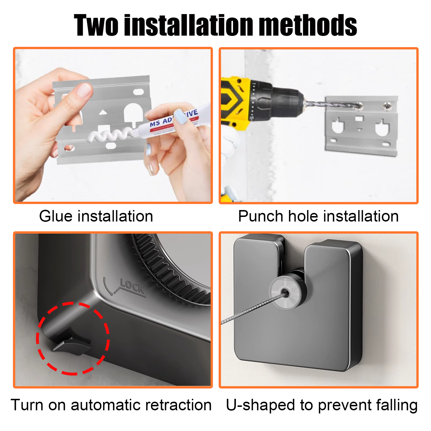 BTideas Retractable Clothesline Outdoor Heavy Duty， Removable Laundry Drying Line Indoor（Black）