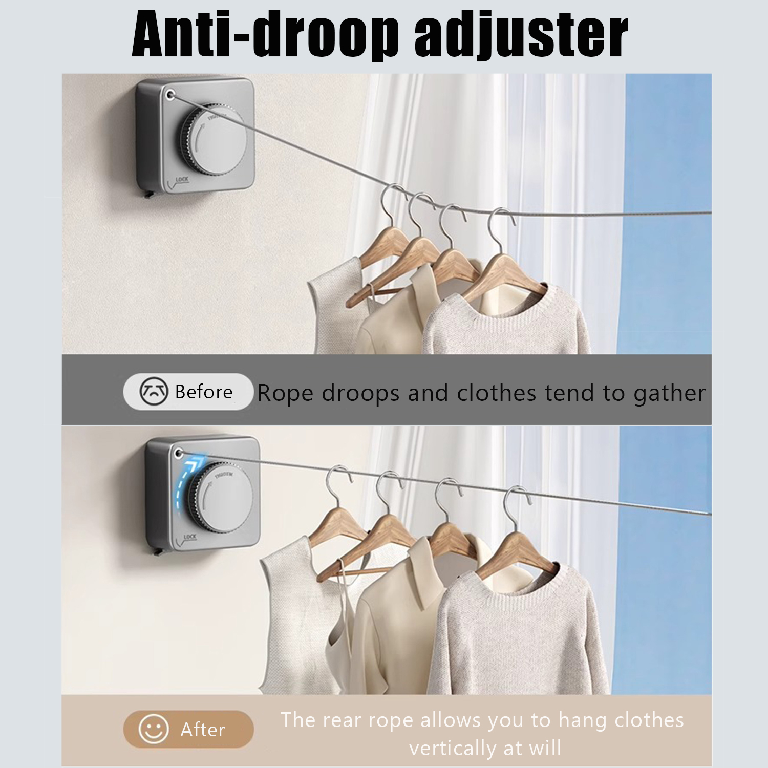 BTideas Retractable Clothesline Outdoor Heavy Duty， Removable Laundry Drying Line Indoor（Black）