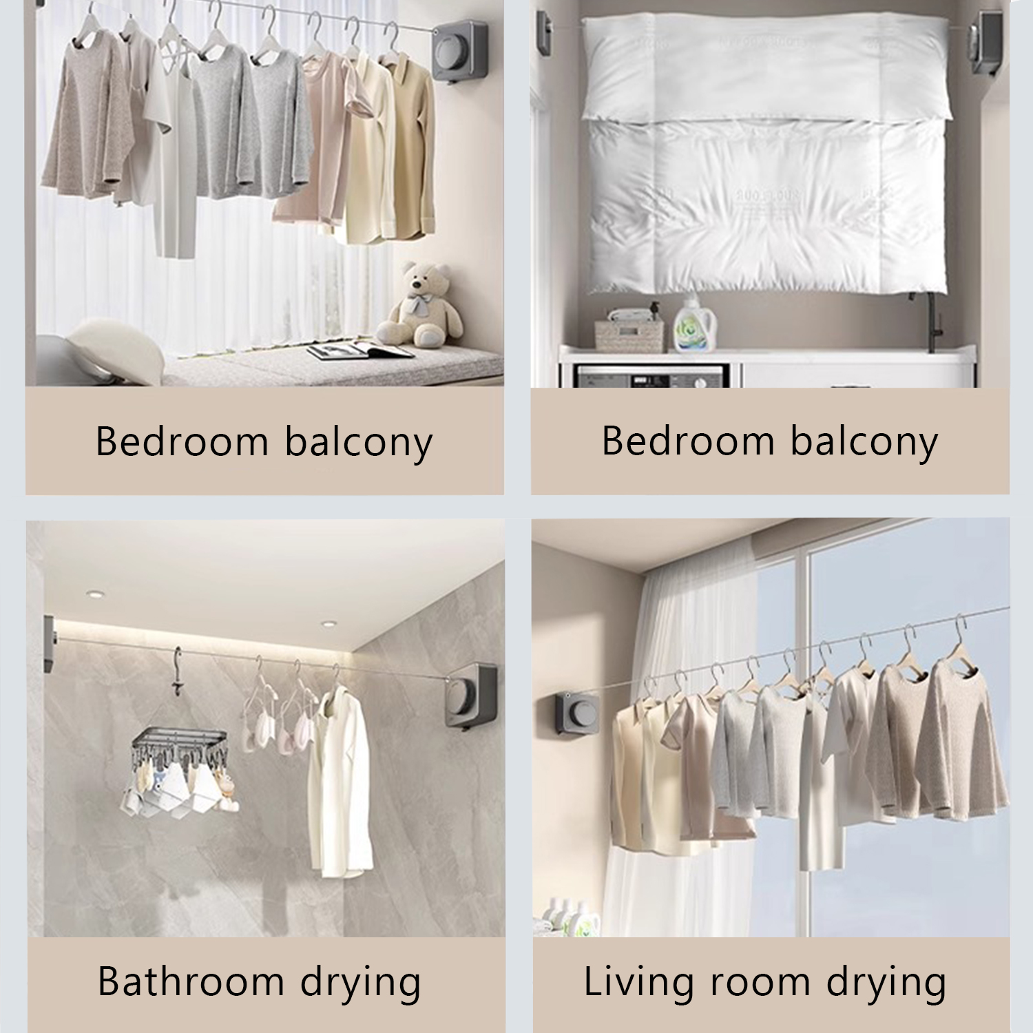 BTideas Retractable Clothesline Outdoor Heavy Duty， Removable Laundry Drying Line Indoor（Black）