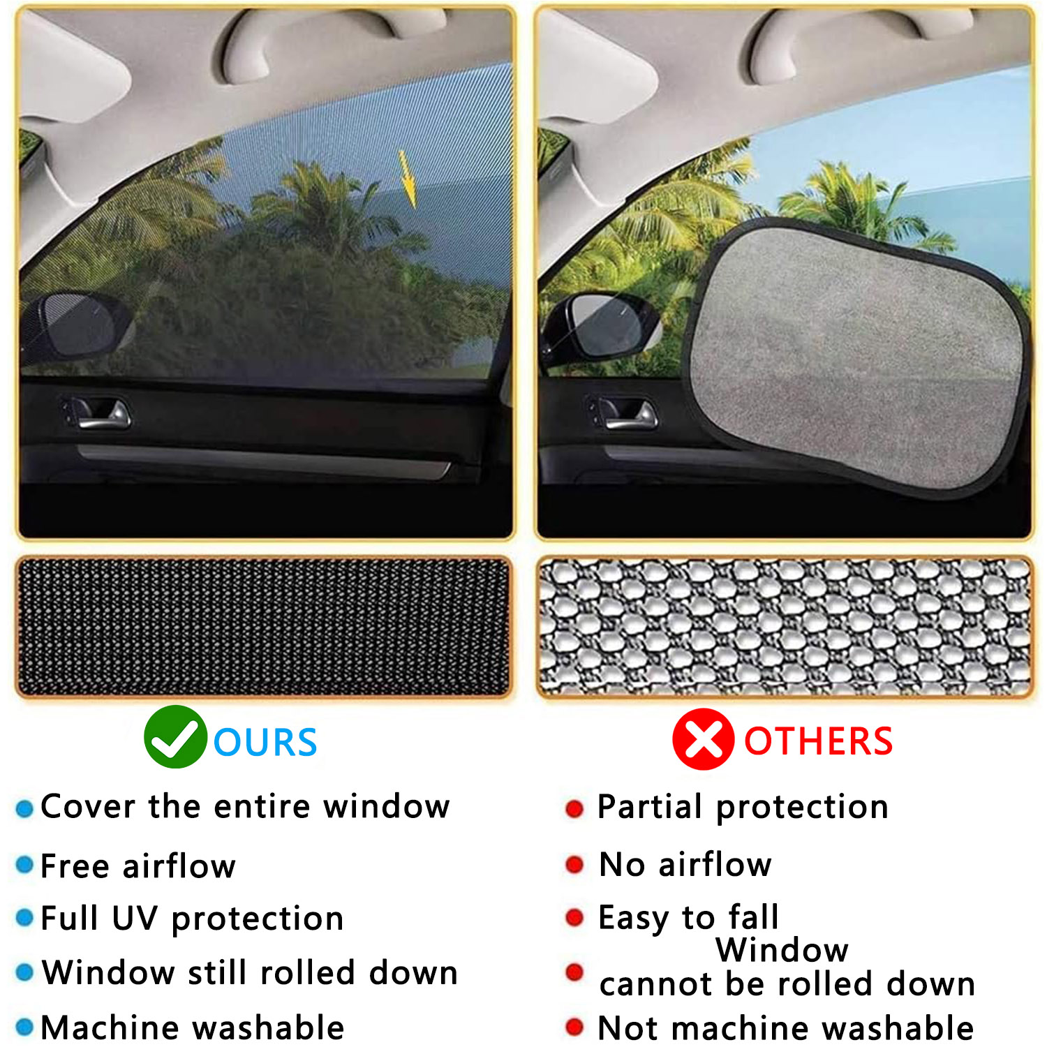 BTideas Car Window Sunshade, 4 Pcs Breathable Mesh Car Window Screen for Truck,SUV,Black