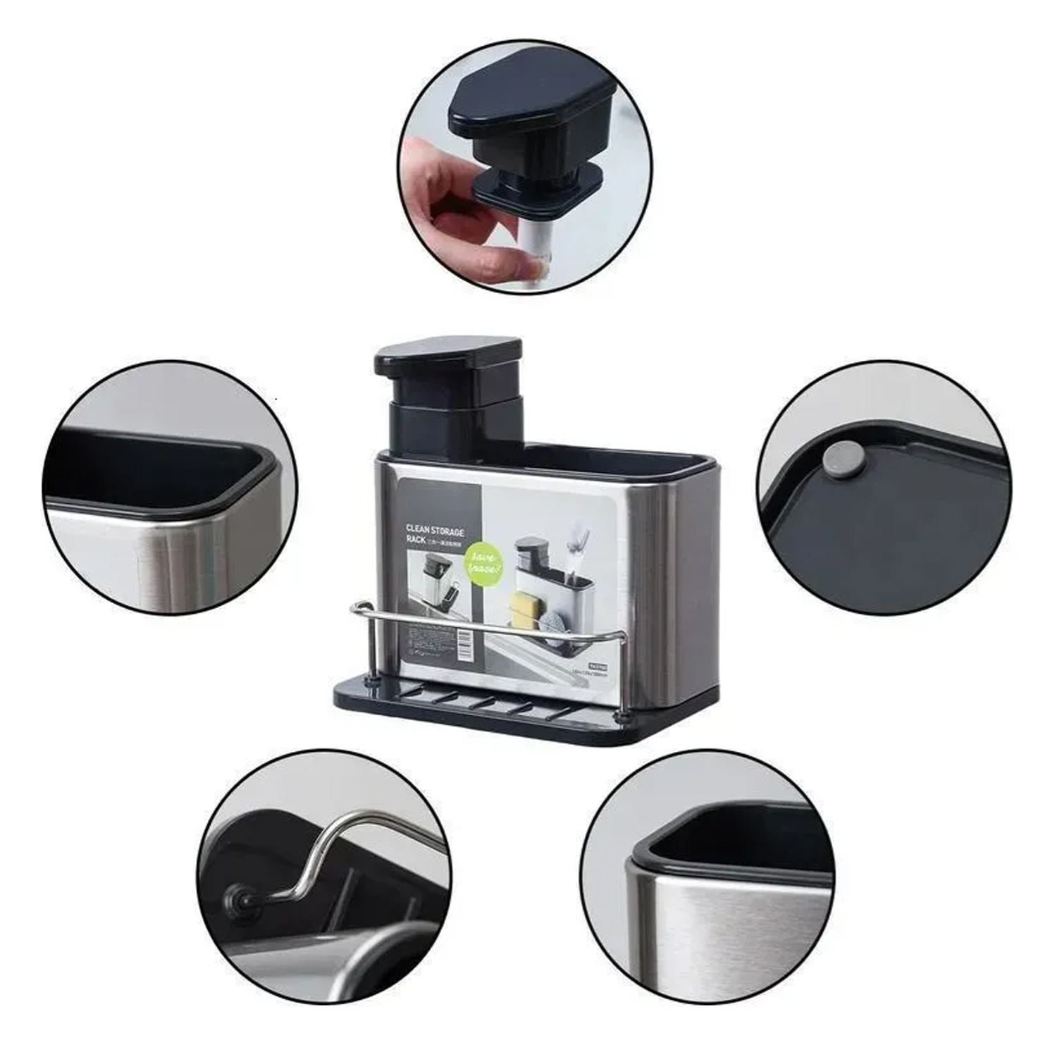 BTideas Soap Dispenser for Kitchen Sink, 3-in-1 Sponge Holder for Kitchen Sink Caddy