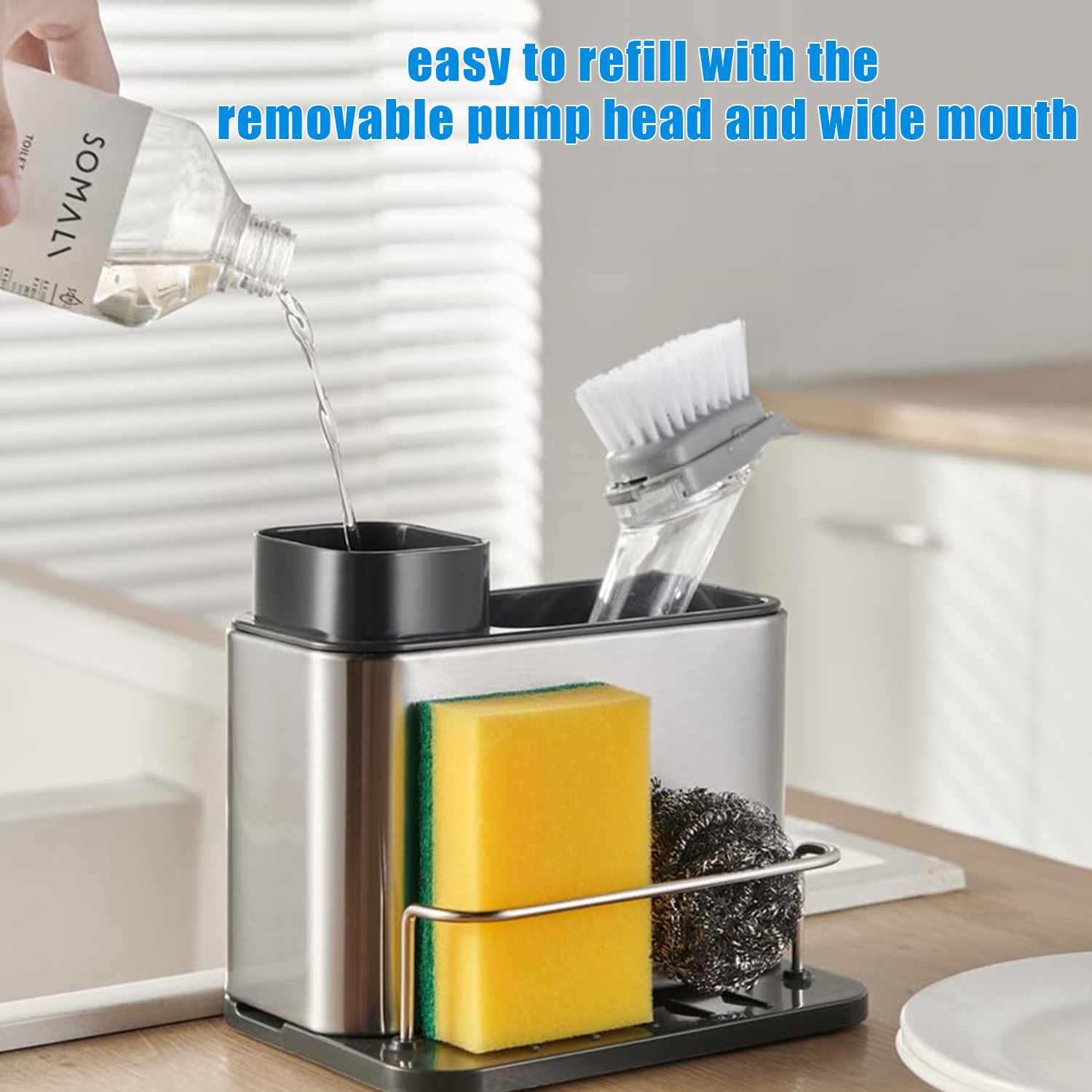BTideas Soap Dispenser for Kitchen Sink, 3-in-1 Sponge Holder for Kitchen Sink Caddy