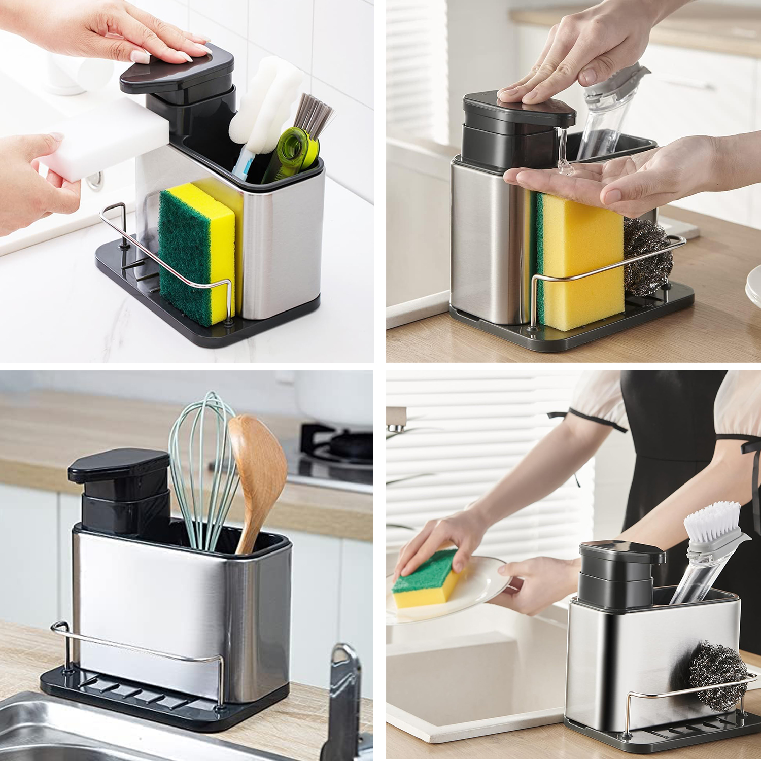 BTideas Soap Dispenser for Kitchen Sink, 3-in-1 Sponge Holder for Kitchen Sink Caddy