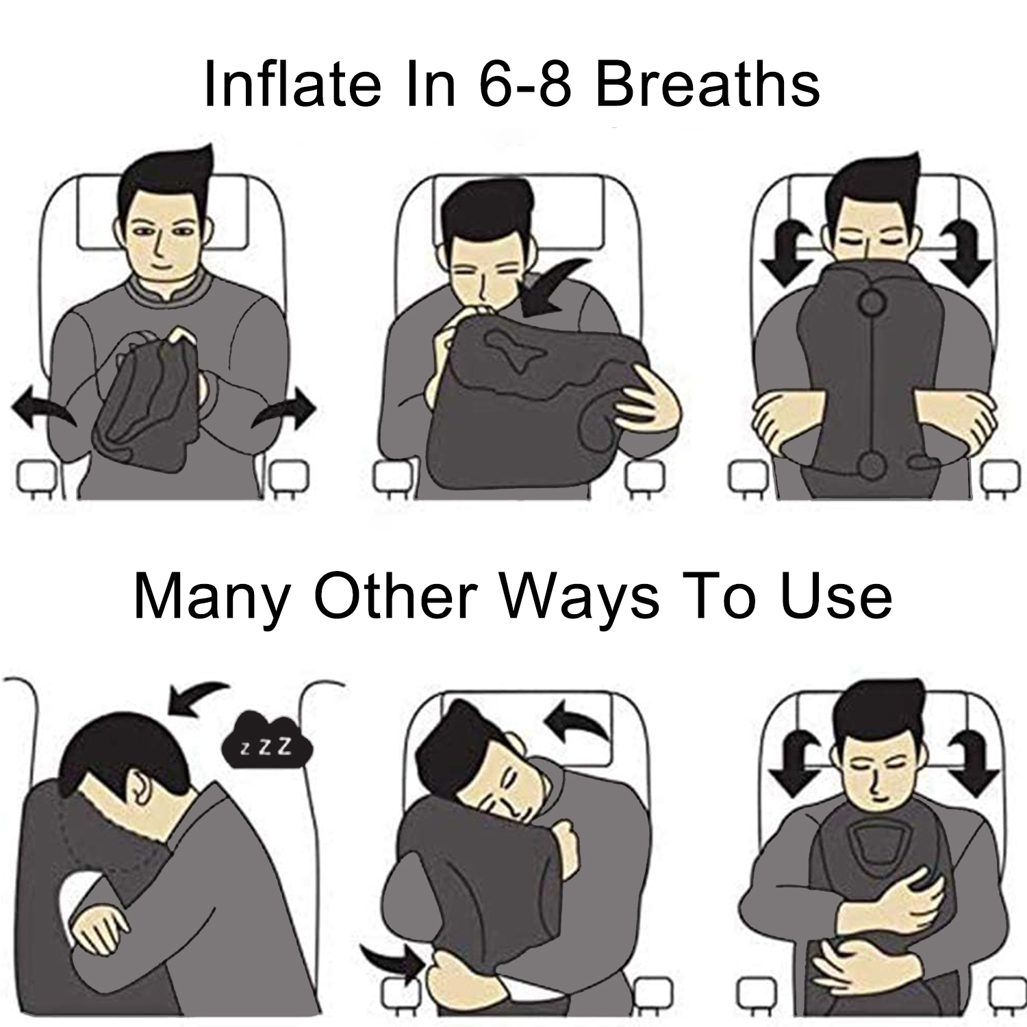 BTideas Inflatable Travel Pillow,Airplane Neck Pillow,for Airplanes, Trains, Cars ,Office(Black)
