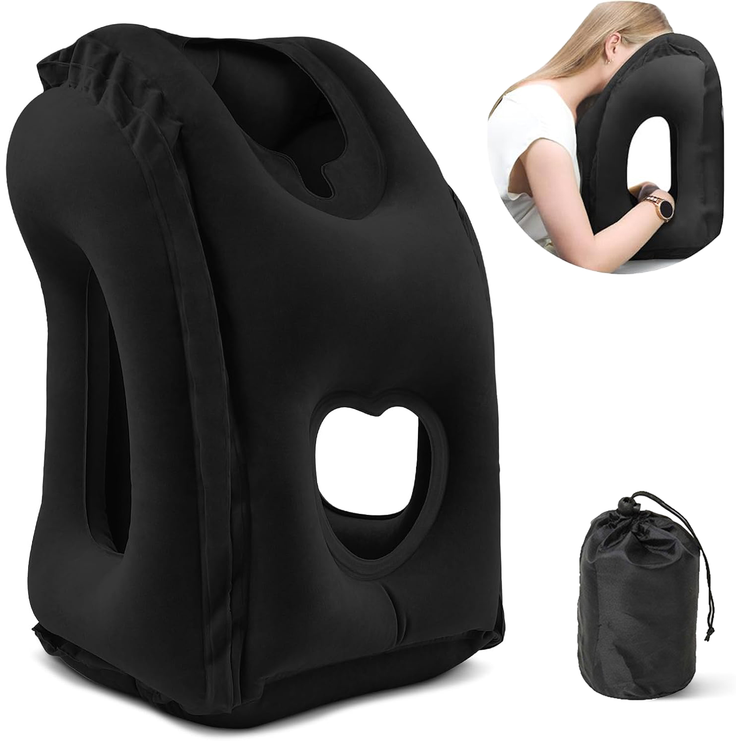 BTideas Inflatable Travel Pillow,Airplane Neck Pillow,for Airplanes, Trains, Cars ,Office(Black)