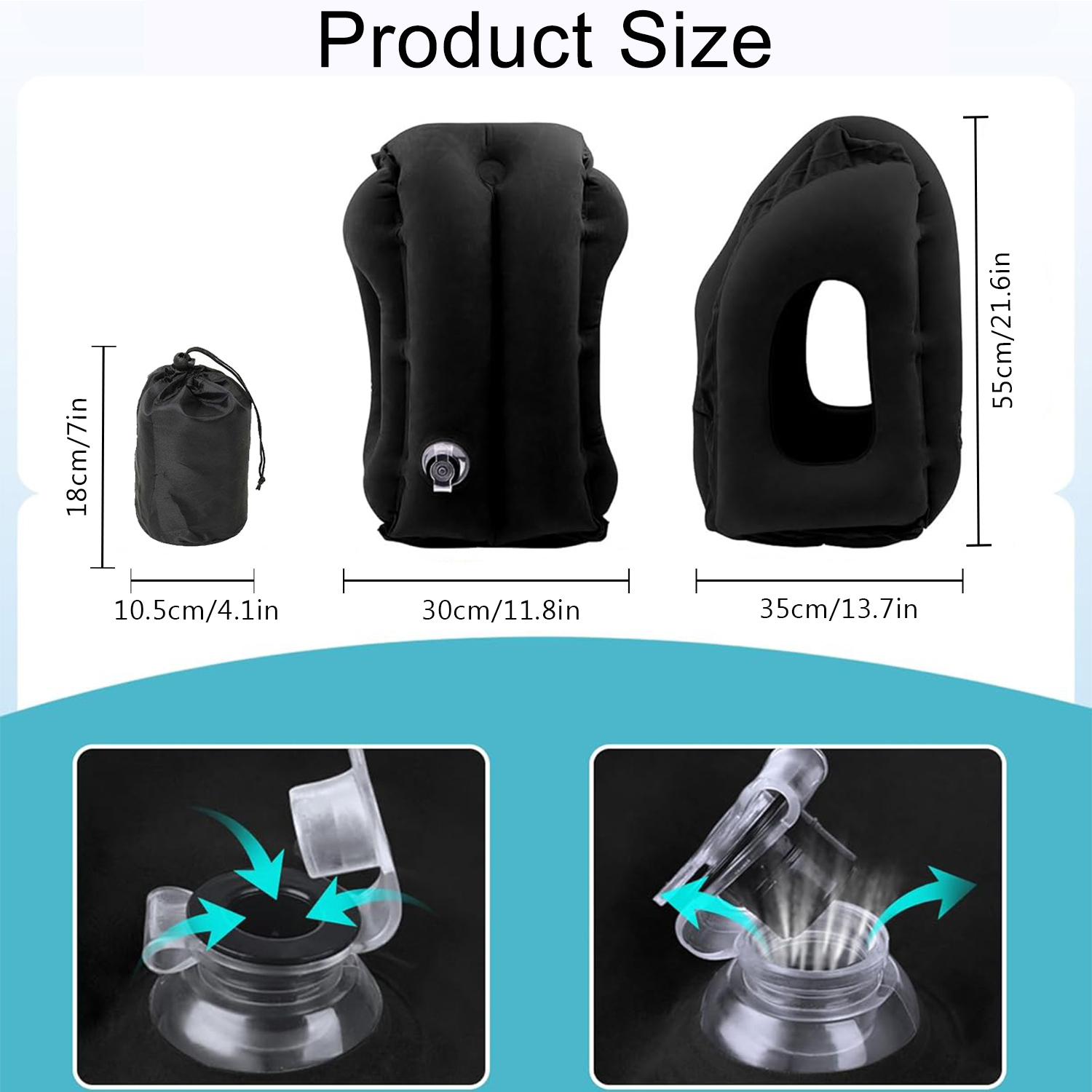 BTideas Inflatable Travel Pillow,Airplane Neck Pillow,for Airplanes, Trains, Cars ,Office(Black)