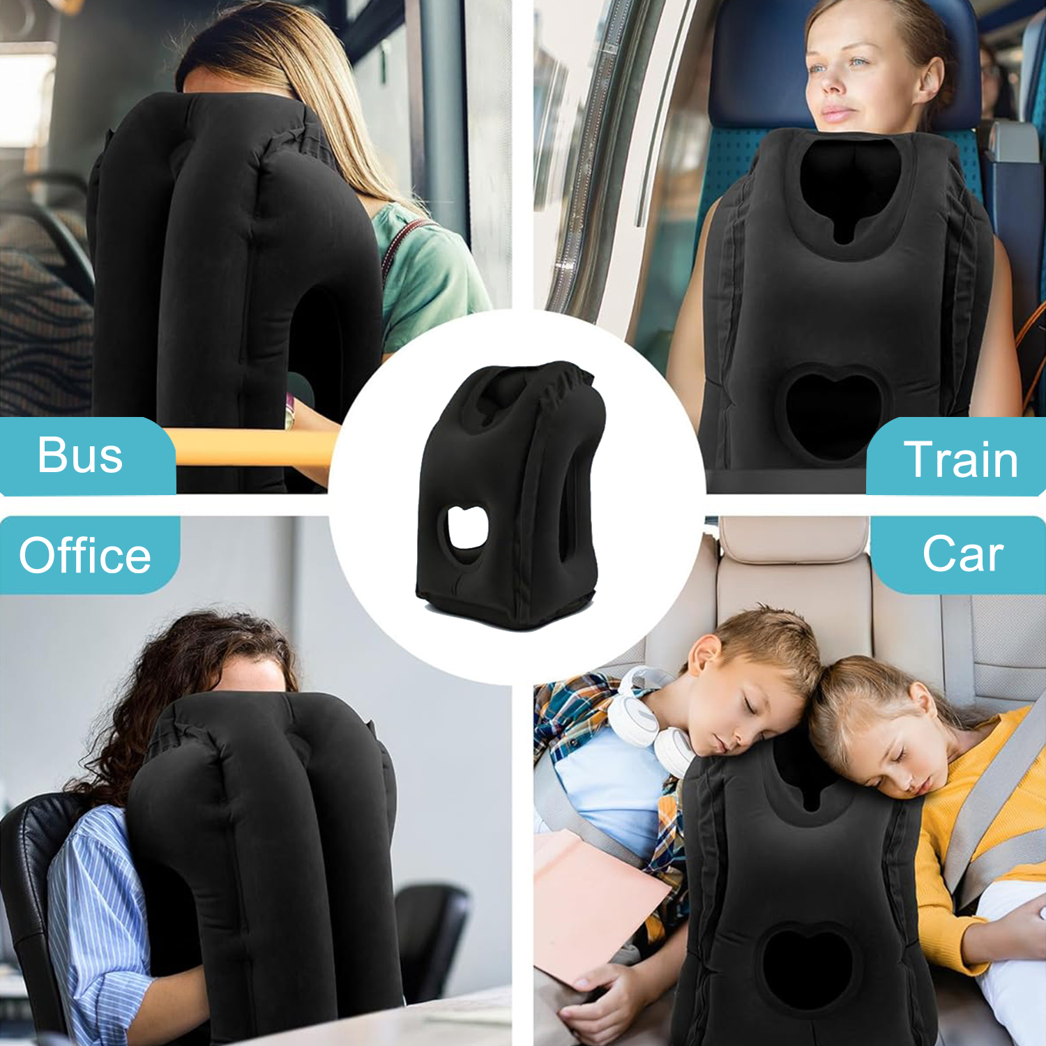 BTideas Inflatable Travel Pillow,Airplane Neck Pillow,for Airplanes, Trains, Cars ,Office(Black)