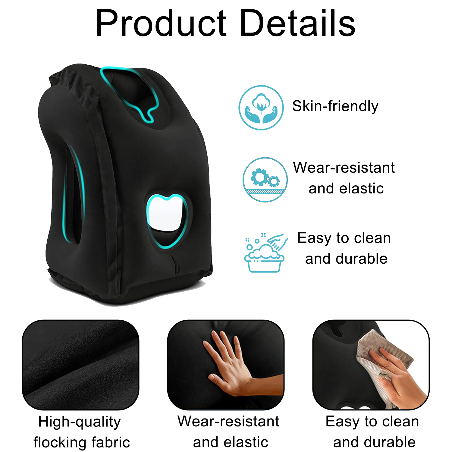 BTideas Inflatable Travel Pillow,Airplane Neck Pillow,for Airplanes, Trains, Cars ,Office(Black)